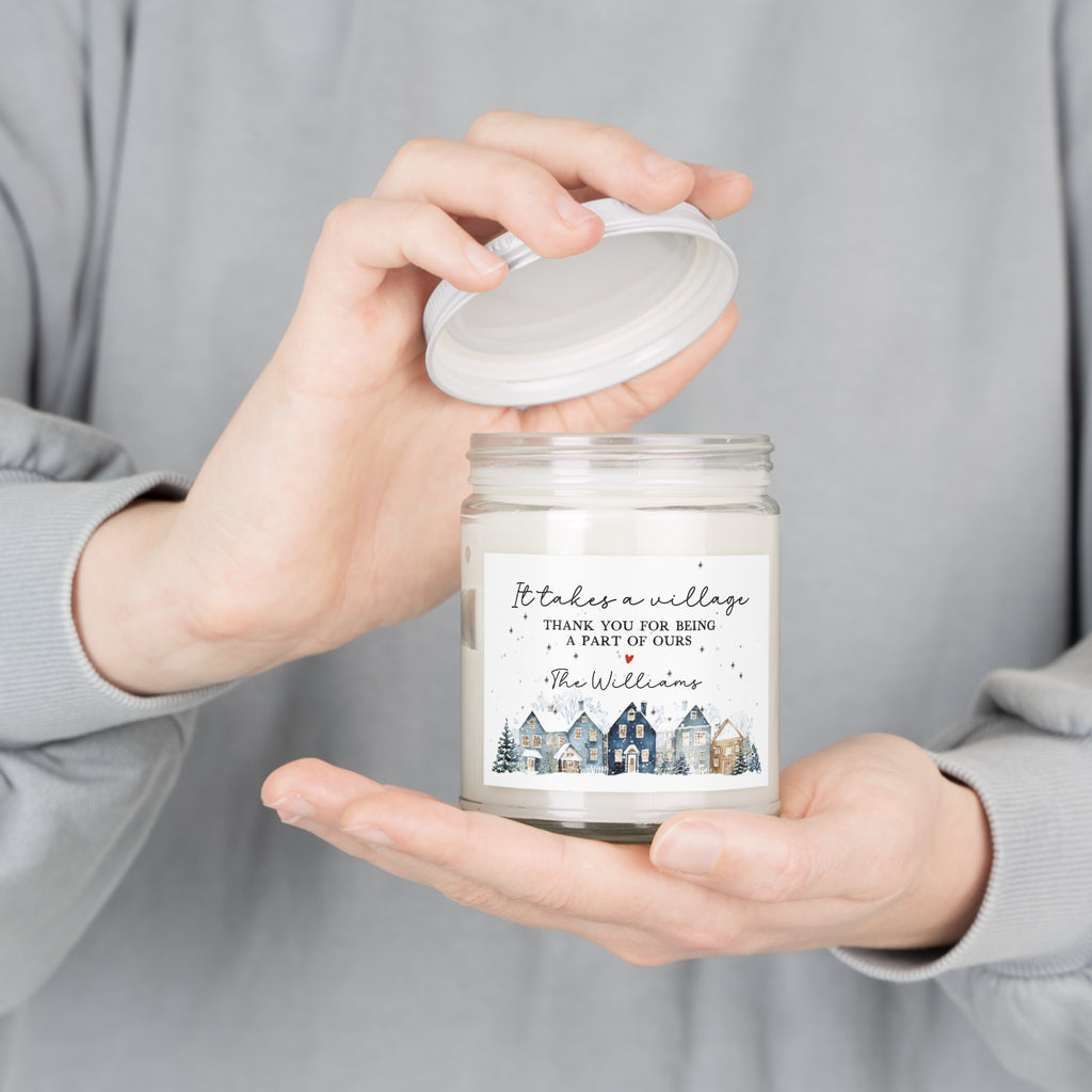 Holiday Village Soy Candle – “It Takes a Village” Personalized Thank You, 9oz
