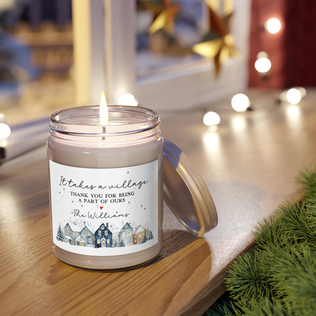 Holiday Village Soy Candle – “It Takes a Village” Personalized Thank You, 9oz
