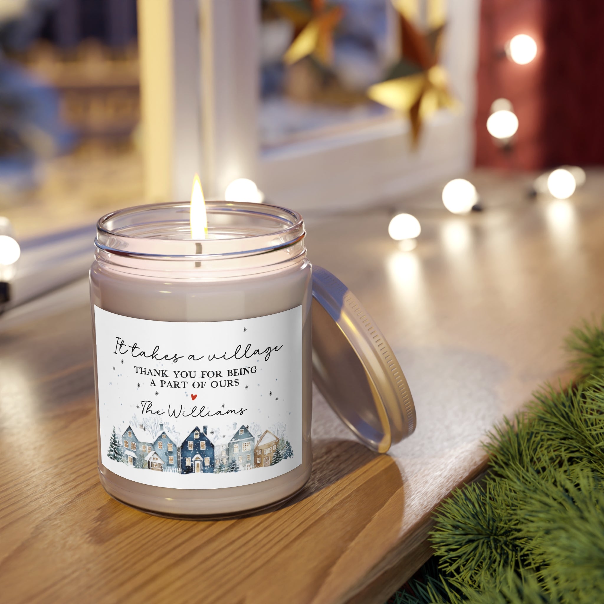 Holiday Village Soy Candle – “It Takes a Village” Personalized Thank You, 9oz