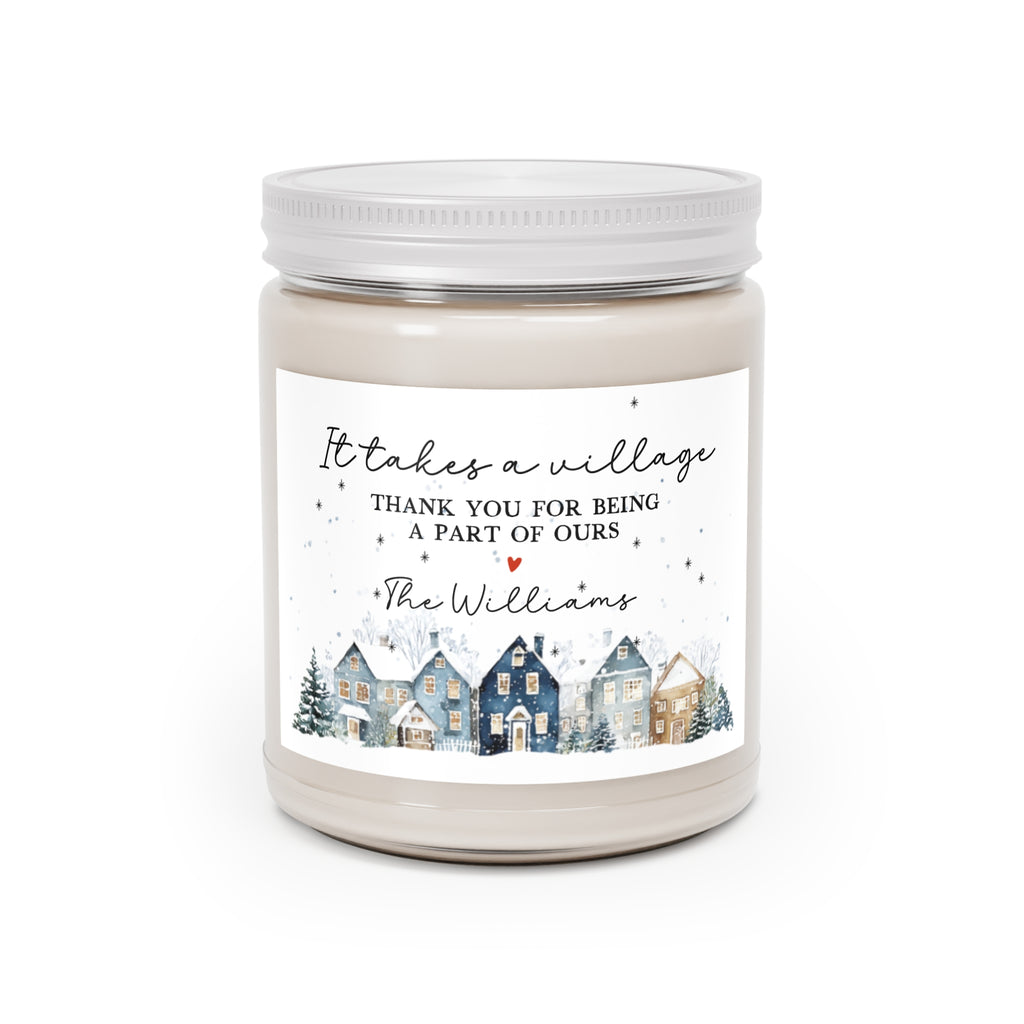 Holiday Village Soy Candle – “It Takes a Village” Personalized Thank You, 9oz