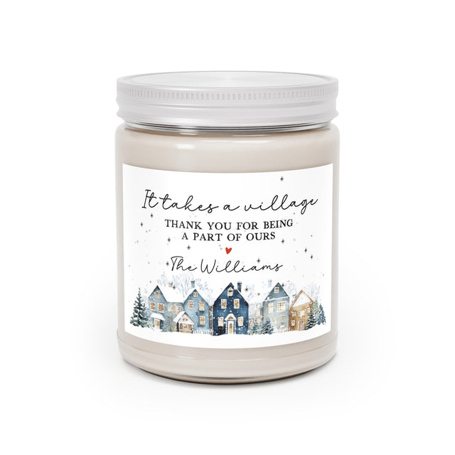 Holiday Village Soy Candle – “It Takes a Village” Personalized Thank You, 9oz