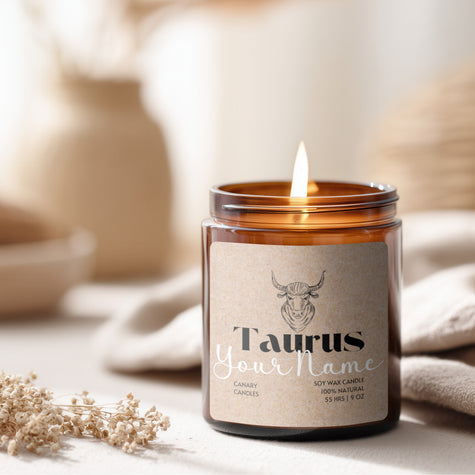 Taurus Scented Soy Candle — Personalized Amber Jar (Zodiac Gift)