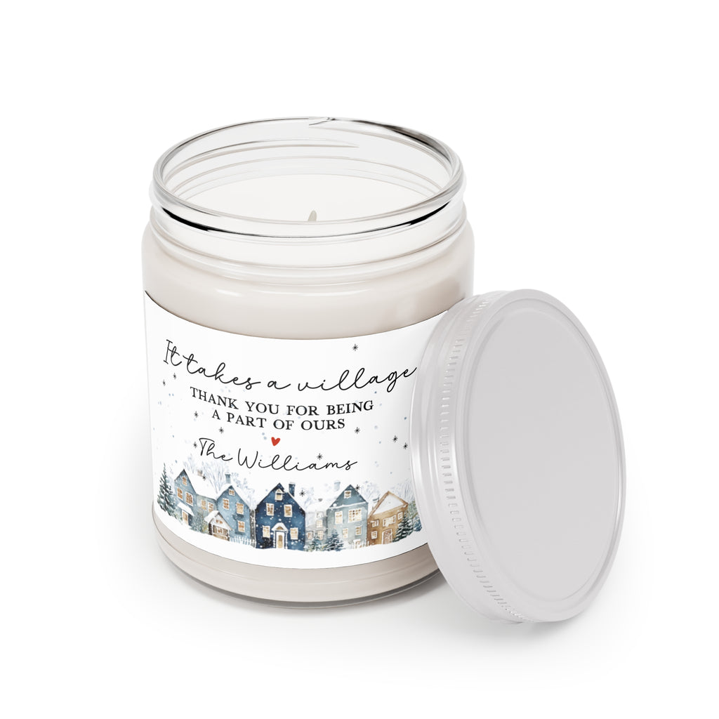 Holiday Village Soy Candle – “It Takes a Village” Personalized Thank You, 9oz