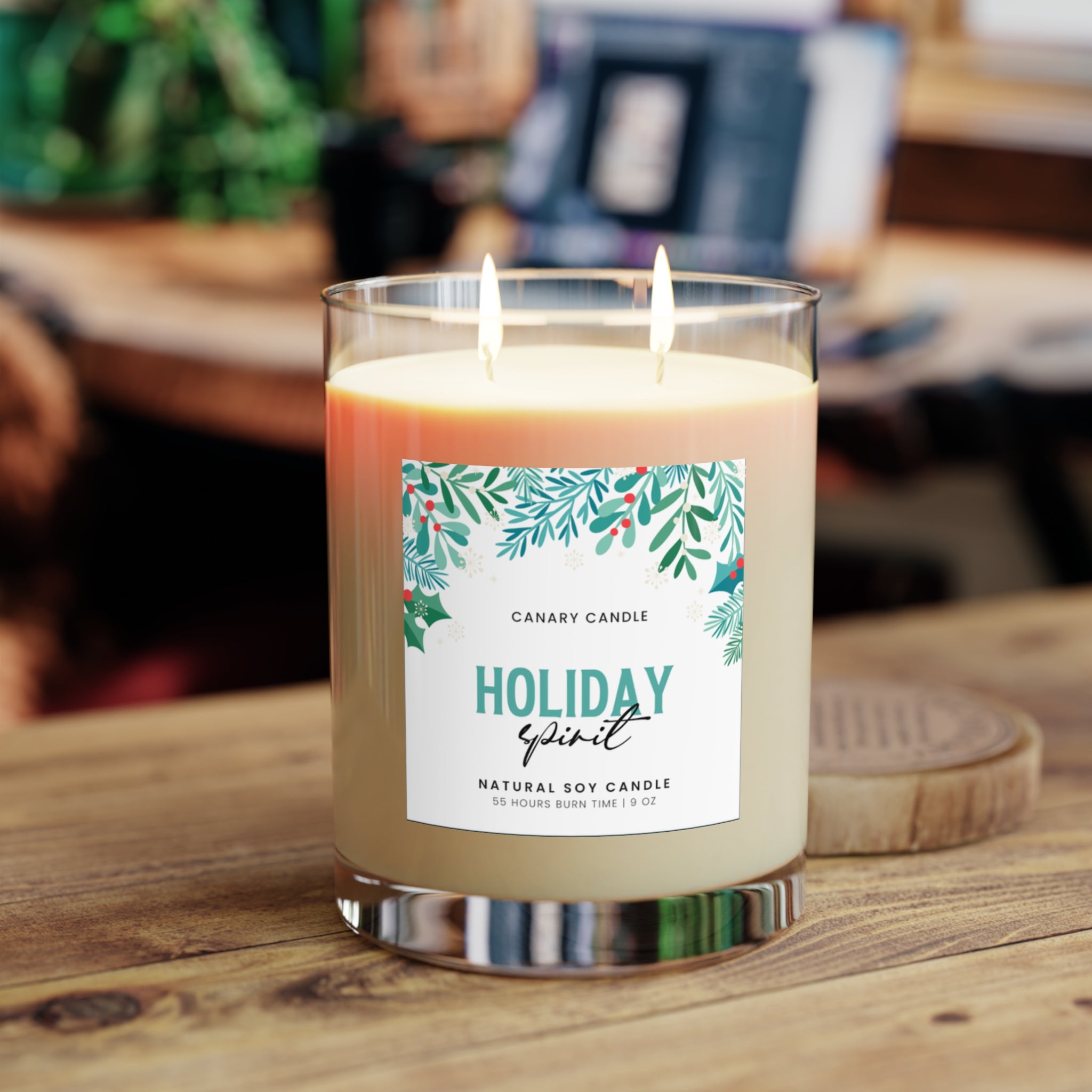 Holiday Spirit 11oz Glass Scented Candle — Festive Pine & Winter Spice Aromas
