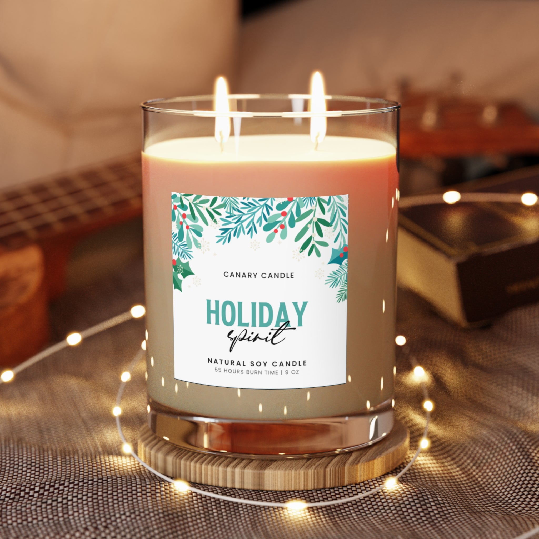 Holiday Spirit 11oz Glass Scented Candle — Festive Pine & Winter Spice Aromas