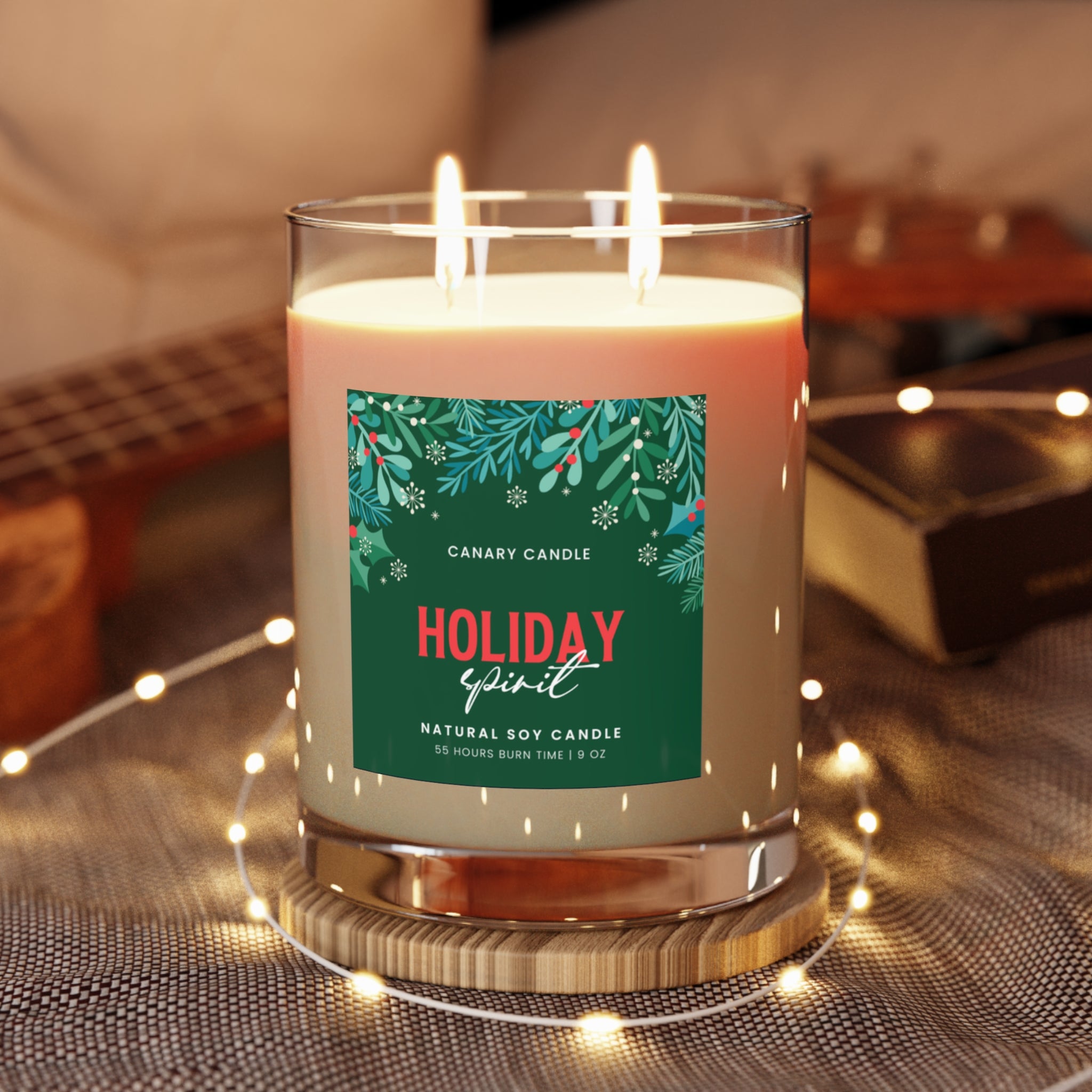 Holiday Spirit 11oz Glass Scented Candle — Festive Pine & Winter Spice Aromas